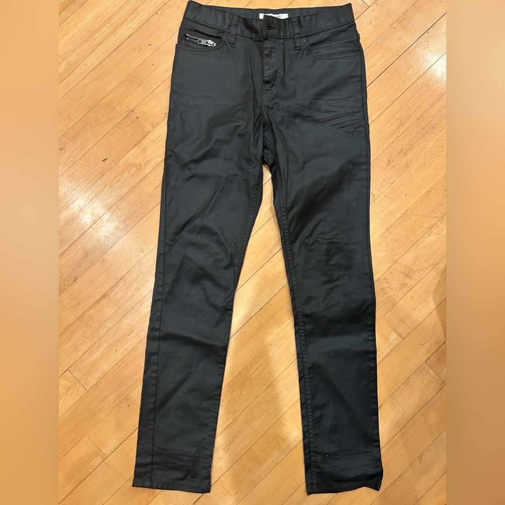 H&M Charcoal Skinny wax Leg Pants 26 27 faux leather EUR 152 adjustable waist